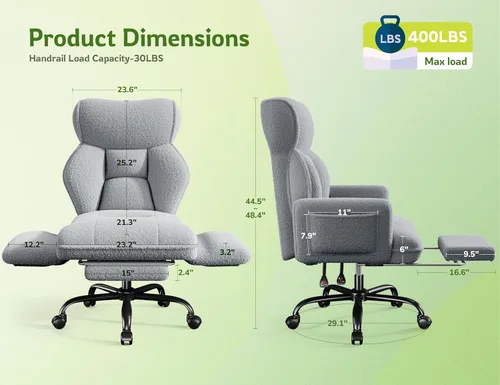 Miniatura 2 de DurayLoly Silla de oficina grande y alta con brazos y respaldo ajustables, silla de oficina ergonómica con reposapiés y tela cómoda para oficina