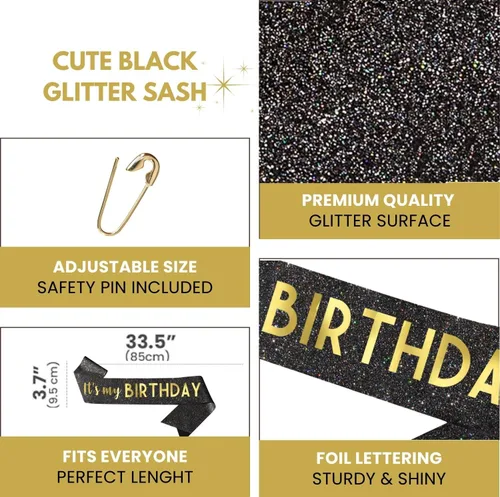 Miniatura 3 de Banda negra de cumpleaños – Banda «It's My Birthday» – Decoraciones de cumpleaños para mujeres, cumpleaños, niñas, accesorios de cumpleaños, plateado