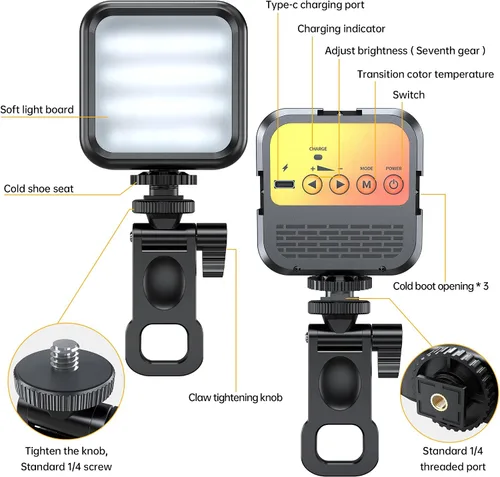 Miniatura 6 de Pixel Luces de conferencia LED ajustables para selfie, 3 modos de iluminación de video con clip recargable, con cámara frontal de video