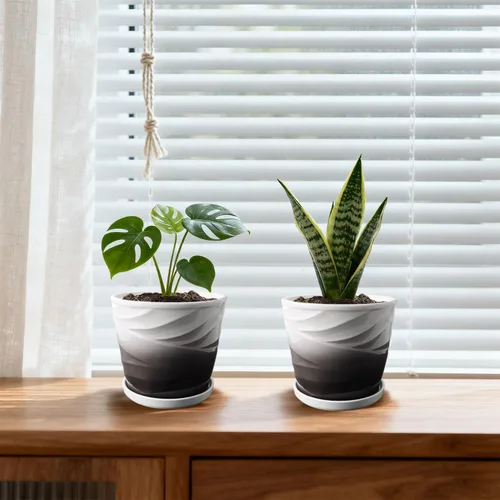 Miniatura 4 de Macetas de cerámica de 6 pulgadas, juego de 2, macetas con orificio de drenaje y platillo, macetas para plantas de interior, diseño moderno