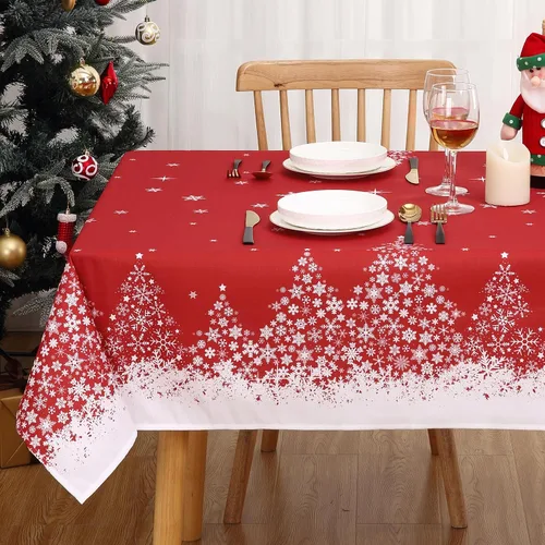 Miniatura 9 de ROYGROW Mantel Redondo de 60 Pulgadas para Navidad con Copo de Nieve y Árbol de Navidad Impreso, Fundas Decorativas Lavables para Cenas de Fiestas