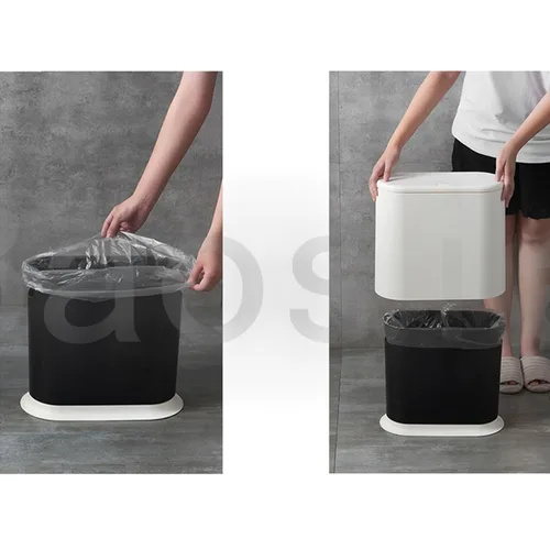 Miniatura 2 de Cubo de basura rectangular delgado de plástico negro con tapa de presión, cubo de basura estrecho de 12 litros / 3.2 galones con tapa emergente