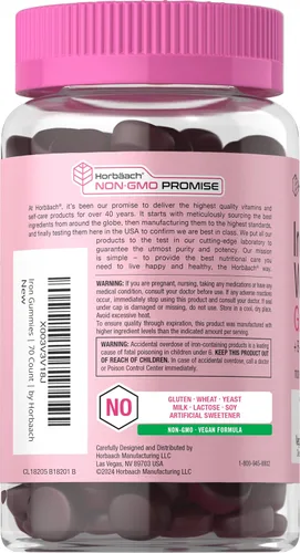 Miniatura 3 de Horbäach Gomitas de hierro para mujer, 70 unidades, sabor a uva, suplemento con vitaminas B, folato y zinc, vegano, sin OMG y sin gluten