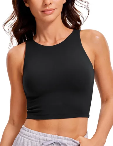 CRZ YOGA Butterluxe - Camiseta corta de doble forro para mujer, cuello alto, espalda cruzada, sin mangas, casual, para entrenamiento