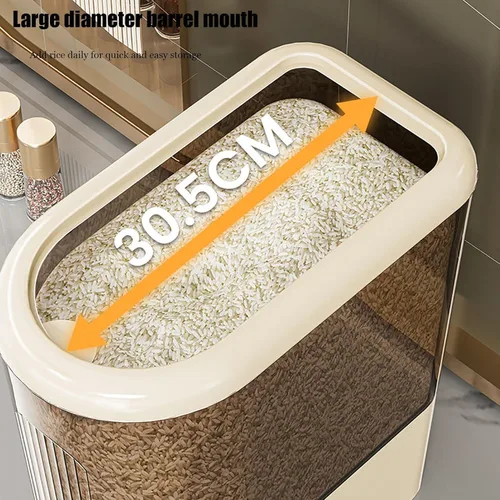Miniatura 5 de Peaoop Dispensador de arroz de 11 libras, gran contenedor de almacenamiento de granos con tapa, cilindro de medición para el hogar, dispensador