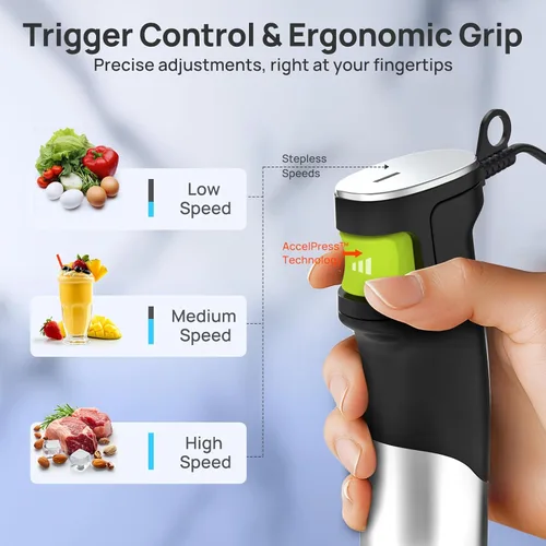 Miniatura 3 de Consciot - Batidora de inmersión de mano 7 en 1, máxima de 1100W, varilla emulsionadora con eje de licuadora entero de acero inoxidable, control