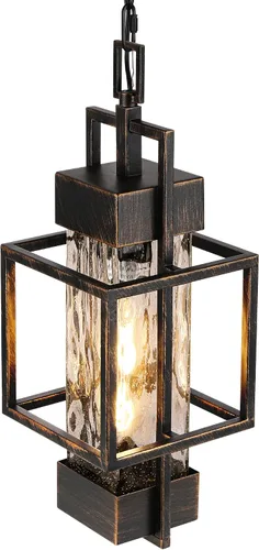 Lámpara colgante de 15 pulgadas para interiores y exteriores, moderna lámpara de araña de metal negro para exteriores, lámpara de techo con vidrio