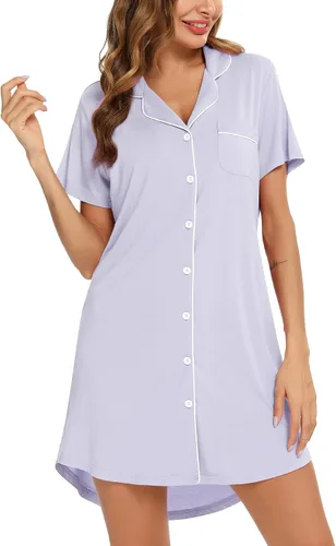 Miniatura 131 de Samring Camisón de pijama para mujer, manga corta/larga, con botones, camisón para dormir, camisón para novio, talla XXL
