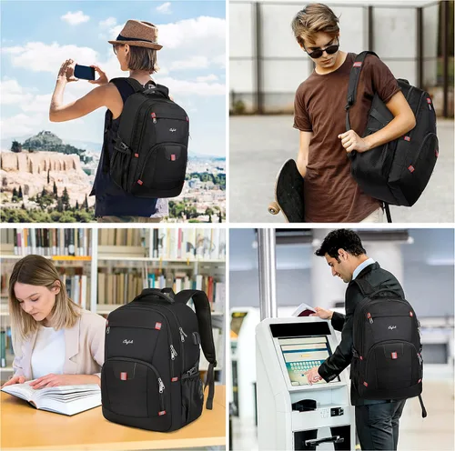 Miniatura 7 de Mochila para portátil de 17.3 pulgadas, mochila grande para computadora con puerto de carga USB, mochila resistente al agua y resistente