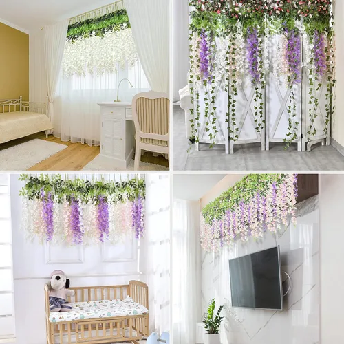 Miniatura 6 de BLEUM CADE 20 flores colgantes de glicina falsa blanca y rosa, 3.6 pies, flores colgantes para bodas, fiestas, hogar, telón de fondo, decoración