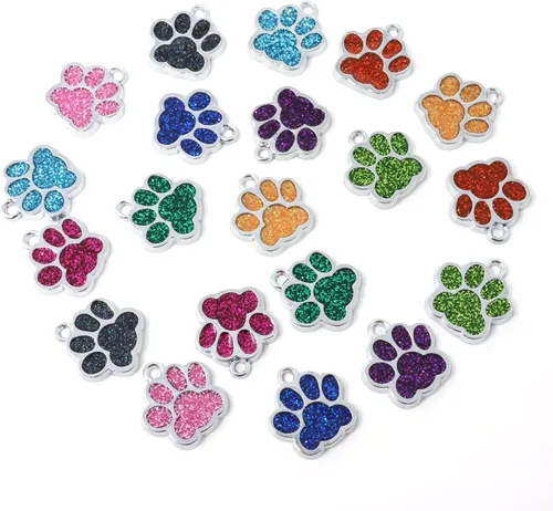 Miniatura 2 de Honbay 20 colgantes de aleación esmaltada con purpurina de oso cachorro y gatito, lindos animales, mascotas, gatos, perros, huellas de patas
