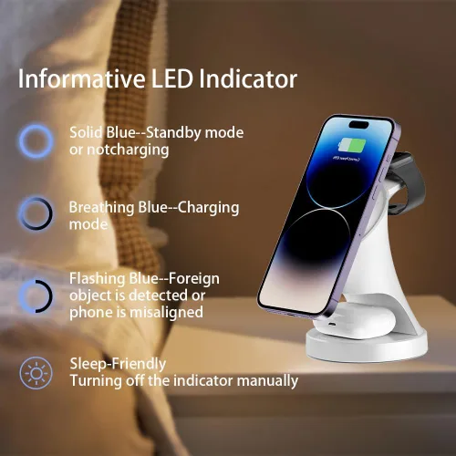 Miniatura 6 de Cargador inalámbrico, soporte de cargador inalámbrico magnético 3 en 1, base de carga inalámbrica rápida para iPhone 17/16/15/14/13/12, Apple Watch