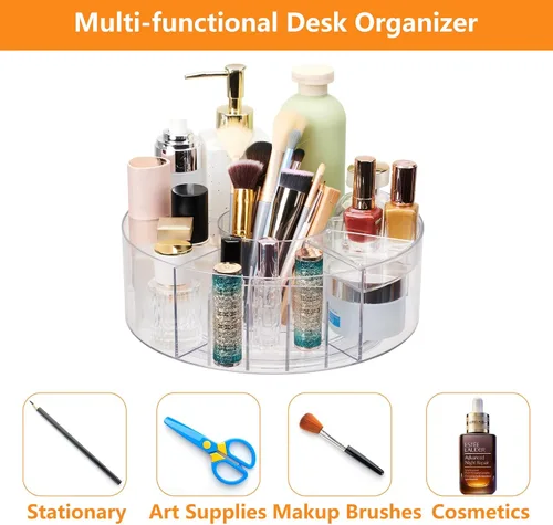 Miniatura 5 de Organizador de maquillaje giratorio de 360 grados para tocador, escritorio de 10 pulgadas de acrílico, organizador de cuidado de la piel