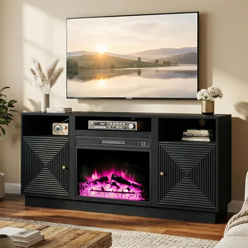 Miniatura 10 de RoyalCraft Soporte de TV negro para televisores de hasta 65 pulgadas, centro de entretenimiento moderno de mediados de siglo con almacenamiento