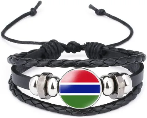 Miniatura 112 de vmcoatdu Mundial Muchas Banderas Nacionales Brazalete Retro de Aleación de Cuero para Pulsera de Cuerda Trenzada de Bandera Nacional