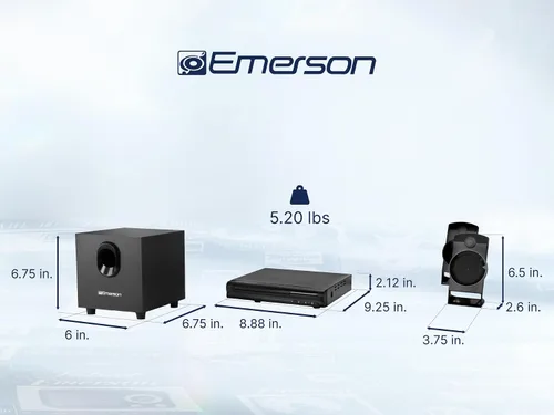 Miniatura 5 de Emerson ED-8050 Reproductor de DVD de cine en casa de 2.1 canales y sistema de sonido envolvente con subwoofer, salida HDMI, reproducción USB