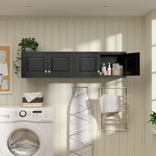 Miniatura 2 de Armario de almacenamiento de metal con puertas, armario pequeño de armario, armario de pared de almacenamiento negro, gabinetes de ropa de 15