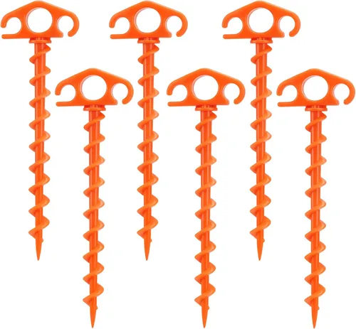 Miniatura 13 de Estacas de Anclaje para Tienda de Campaña Atornillables, Paquete de 6 Estacas de Arena para Playa de 9.4 Pulgadas, Clavijas Espirales Resistentes
