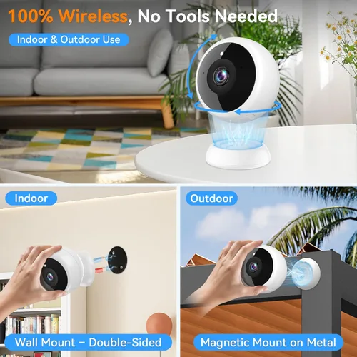 Miniatura 3 de Cámara de seguridad magnética Thybro inalámbrica - Pack de 2 con detección de movimiento AI, video HD 2K, alimentada por batería, facilidad