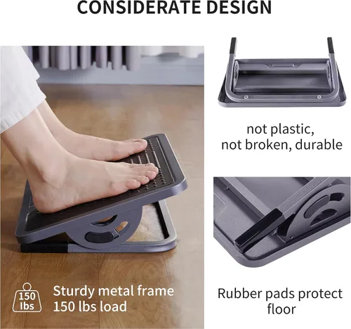 Miniatura 5 de EUREKA ERGONOMIC Reposapiés ajustable con inclinación, reposapiés para debajo del escritorio en el trabajo con superficie de masaje, reposapiés