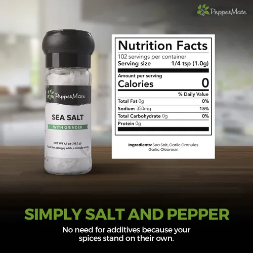 Miniatura 4 de PepperMate Condimento de sal marina con molinillo - Mezcla en recipiente de vidrio para frescura, especias gourmet de sal marina para barbacoa
