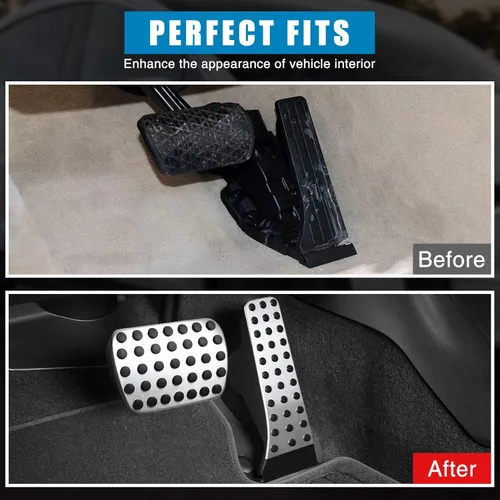Miniatura 5 de Cubierta de pedal de freno y gasolina: acero inoxidable cepillado con almohadillas antideslizantes de goma compatibles con Mercedes-Benz