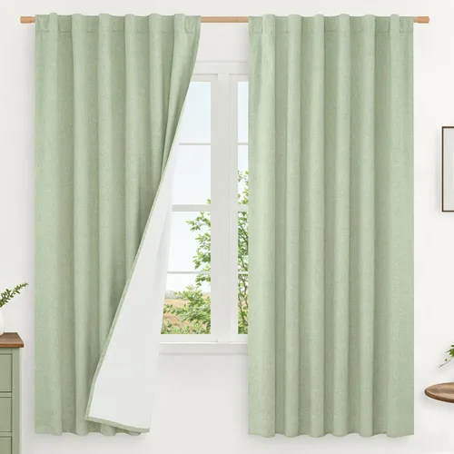 Miniatura 69 de LAMIT Cortinas de lino natural 100 % opacas para ventana, para dormitorio, 45 pulgadas, cortinas térmicas con textura de lino estilo granja