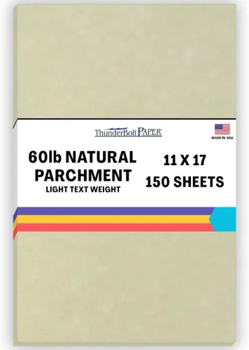 Miniatura 7 de 100 hojas de papel de pergamino natural con texto 60# (enlace = 24), 4.25 x 11 pulgadas, tamaño media carta, corte largo, 60 libras, no es