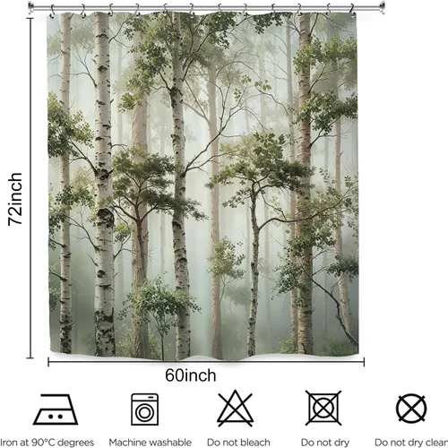 Miniatura 5 de Cortina de ducha de árbol de abedul natural, 60 pulgadas de ancho x 72 pulgadas de largo, bosque brumoso, bosque, plantas, paisaje verde, paisaje