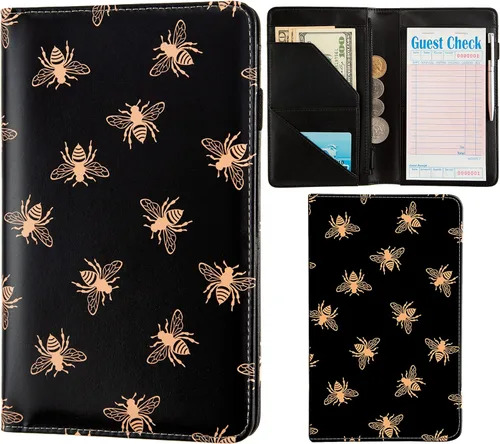 Miniatura 18 de Libretas de servicio para camarera, lindo organizador de piel con bolsillo para dinero, libreta con bolsillo con cremallera, porta cheques
