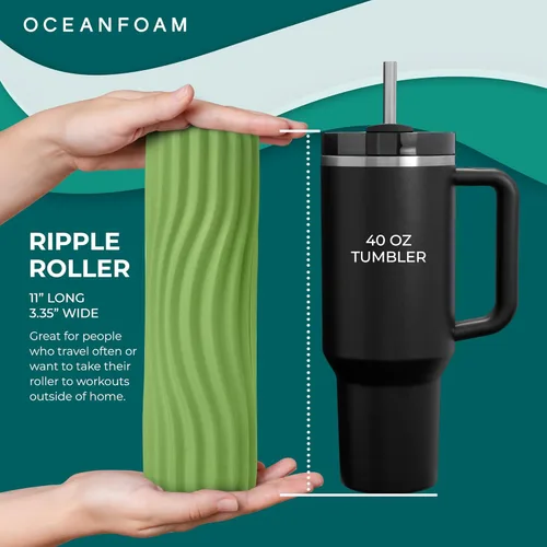 Miniatura 2 de Oceanfoam Ripple - Rodillo de espuma de viaje (11 x 3.35 pulgadas), mini rodillo de espuma firme para terapia física, masaje de tejido profundo