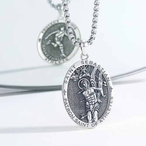 Miniatura 641 de Collar con colgante de plata de ley 925 con medalla de San Patrón, joyería religiosa para hombres y mujeres, con cadena de acero inoxidable 316L