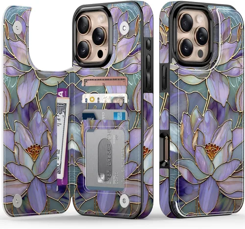 Miniatura 64 de FUNMIKO Funda tipo cartera para iPhone 13 con tarjetero, bloqueo RFID, protección de grado militar y obras de arte impresas con rayos UV, cierre