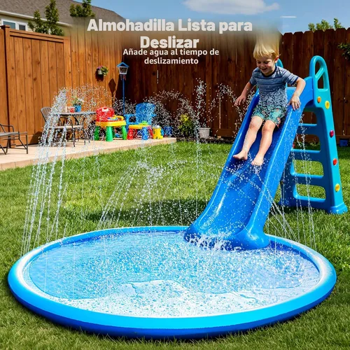 Miniatura 6 de SLOOSH Tapete antideslizante de 72 pulgadas para salpicaduras, juguetes de agua para exteriores, tapete de juego para niños y perros, regadera Azul