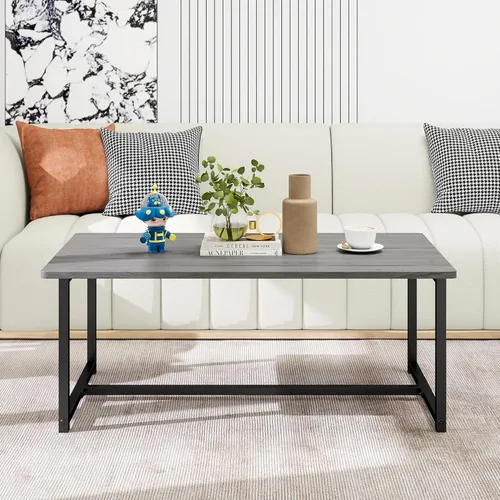 Miniatura 7 de Mesa auxiliar rectangular de 35.4 pulgadas para sala de estar, mesa de centro de estilo industrial moderna con marco de metal para espacios Negro