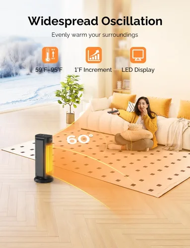 Miniatura 3 de Calentadores de espacio para uso en interiores, calentamiento rápido de 1500 W, calentador de cerámica portátil con termostato, 4 modos