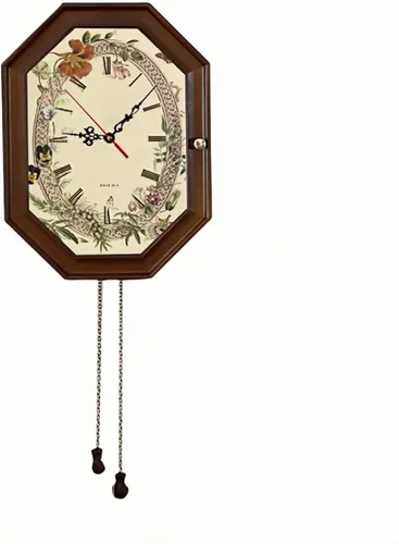 Reloj de pared de madera vintage de 11.8 pulgadas con almacenamiento de llaves, diseño octágono decorativo, ganchos interiores ocultos, números