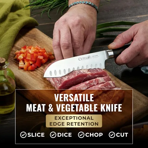 Miniatura 3 de Cuchillo Santoku – Cuchillo japonés ultra afilado de 5 pulgadas para carne y verduras para picar, hoja de acero inoxidable de alto carbono, mango