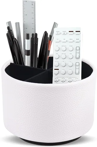 Miniatura 53 de Organizador Redondo de Cuero para Suministros de Arte, Soporte para Control Remoto, Rotación de 360 Grados, Soporte Multifuncional para Lápices