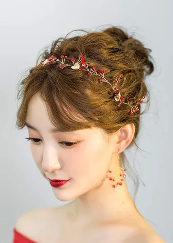 Miniatura 2 de Missgrace Vid de pelo de hoja roja de cristal, aretes y diadema para boda vintage, cumpleaños, fiesta, Halloween, joyería para el cabello para mujer
