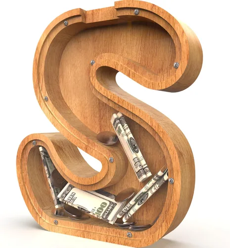 Miniatura 24 de Alcancía para niños y niñas, alcancía grande de madera personalizada con diseño recortado, bancos de monedas con letras del alfabeto, caja de ahorro