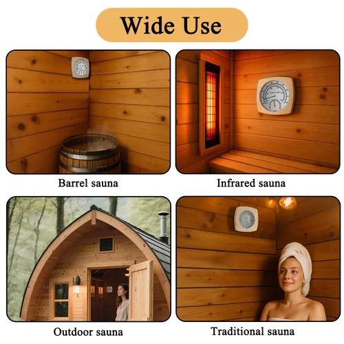 Miniatura 7 de Termómetro e higrómetro de madera para sauna - 2 en 1 Fahrenheit (50-250°F) para salas de barril/infrarrojos/vapor, diseño analógico de montaje