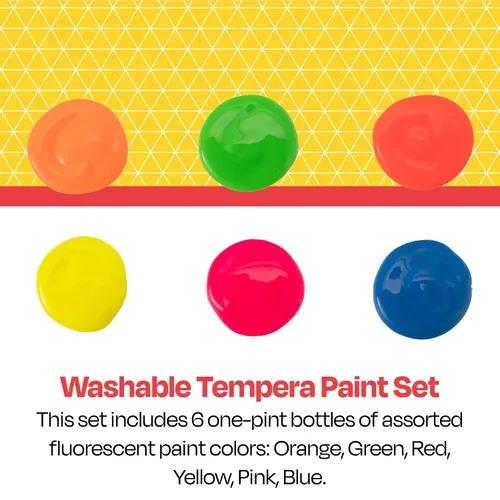 Miniatura 5 de School Smart Juego de pintura de témpera lavable, colores fluorescentes surtidos, juego de 6 pintas
