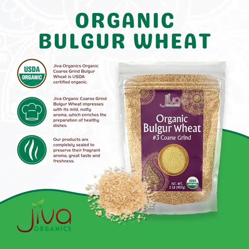 Miniatura 2 de Trigo Bulgur orgánico grueso #3 de 2 libras, sin OMG, cultivado en Estados Unidos, bayas de trigo 100% naturales, bolsa resellable por Jiva Organics