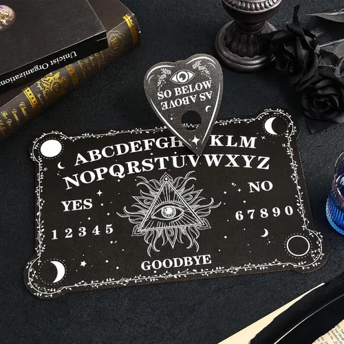 Miniatura 6 de Juego de tablero de adivinación de péndulo de radiestesia, tablero de hablar de madera negra con accesorios de planchette para fiestas de cumpleaños