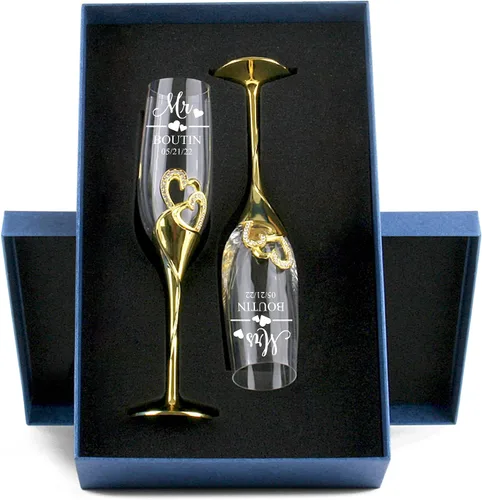 Miniatura 2 de Flautas de champán de diseño único para la novia y el novio, flautas de champán personalizadas de la decoración del corazón, juegos de tazas