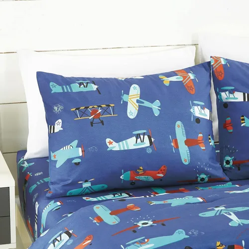Miniatura 6 de Juego de edredón con estampado de aviones azules para niños, niñas y adolescentes. Ropa de cama tamaño individual para habitación de niños. Incluye