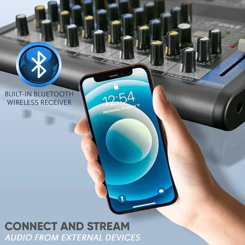 Miniatura 4 de Pyle Mezclador de audio profesional de 6 canales - USB - Bluetooth - Alimentación fantasma de 48 V - Entrada digital MP3 - FX 16 bits DSP - Interfaz