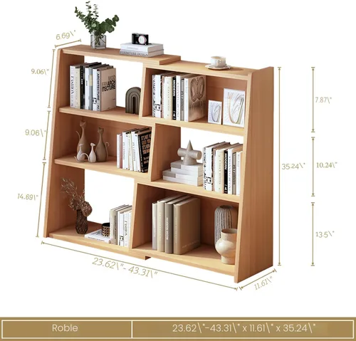 Miniatura 2 de IOTXY Estantería extensible de madera – Estantería baja corta con escalera de 3 niveles para espacio pequeño o esquina, roble, S