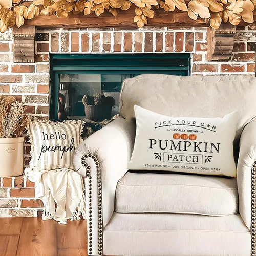 Miniatura 5 de Fundas de almohada con parche de calabaza otoñal, funda de almohada de cosecha de otoño, 12 x 20 pulgadas, casa de campo